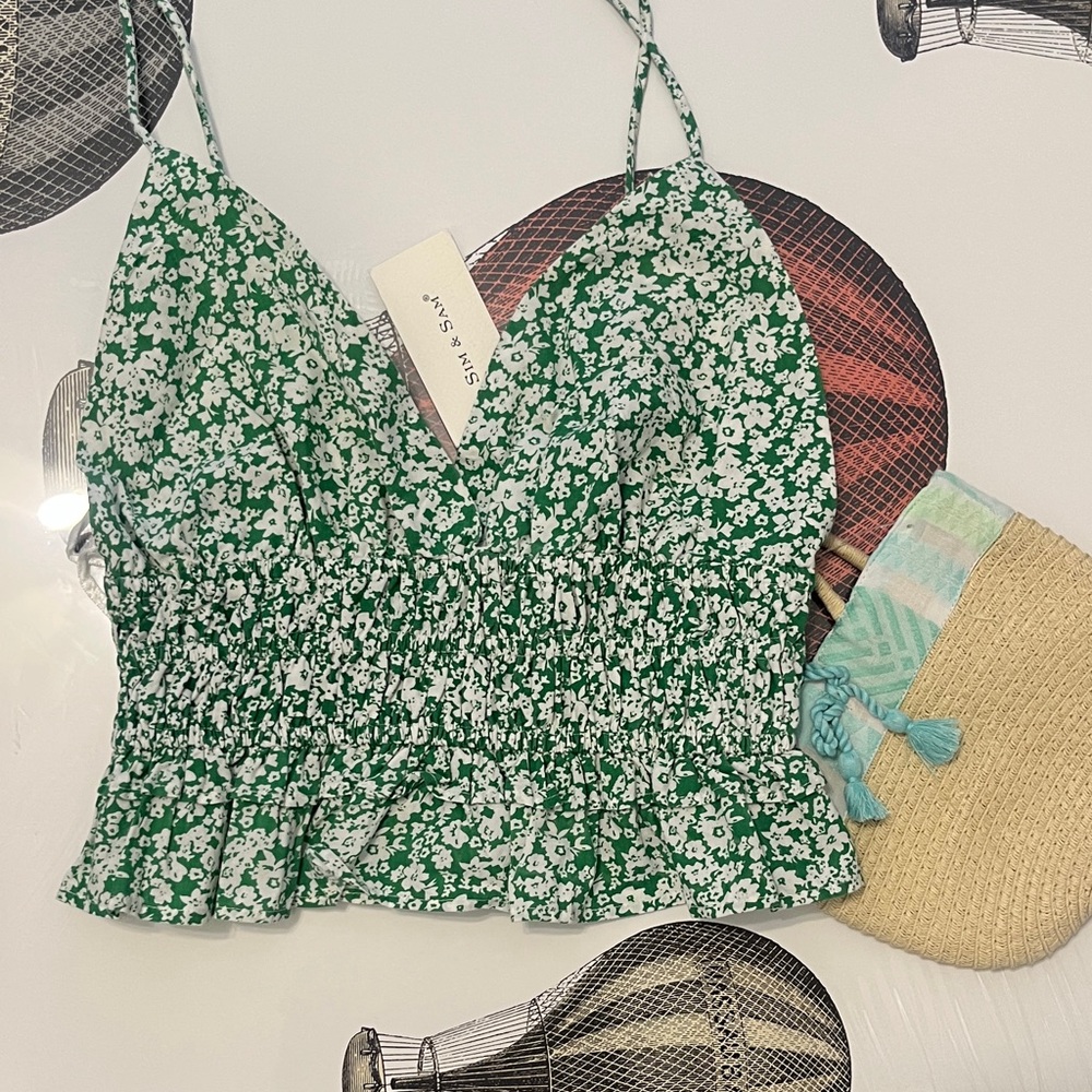 Green Floral Crop Top by Sans Souci